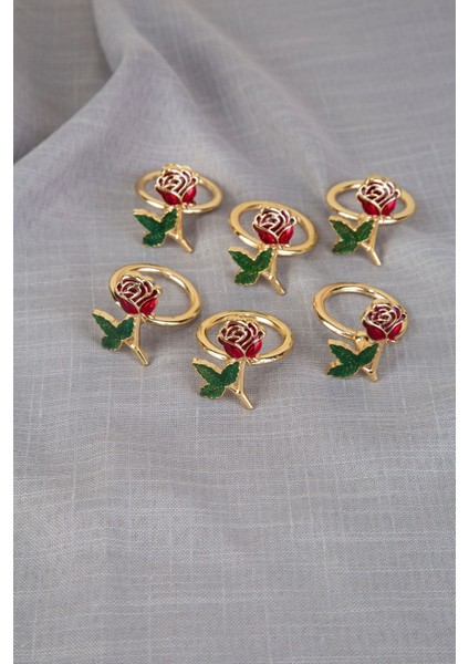 Kırmızı Gül Gold 6lı Peçete Yüzüğü Peçetelik Peçete Halkası modelleri