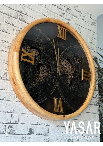 Globarix Ahşap Metal Çarklı Duvar Saati
