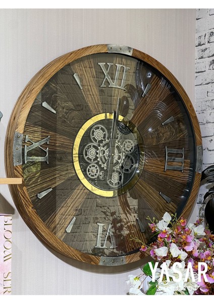 Rustique Çarklı Duvar Saati 80 cm