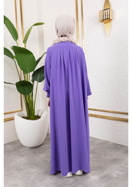 Bağcıklı Pileli Çocuk Ferace & Mor