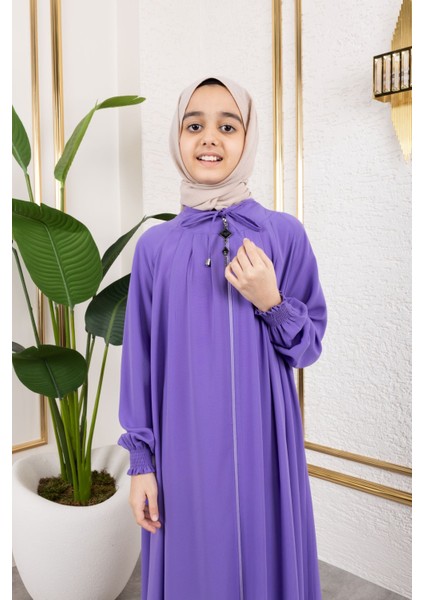 Bağcıklı Pileli Çocuk Ferace & Mor