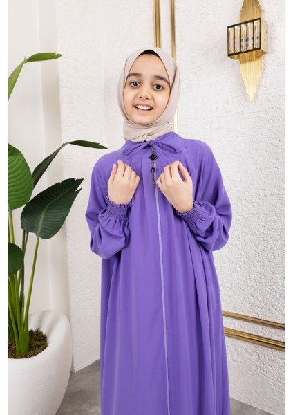 Bağcıklı Pileli Çocuk Ferace & Mor
