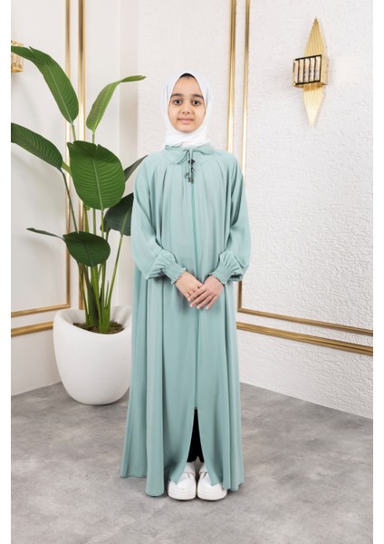 Bağcıklı Pileli Çocuk Ferace & Mint