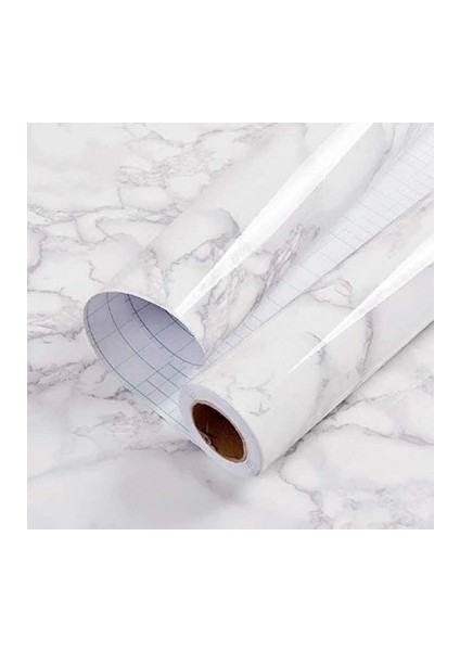 Beyaz Mermer Desenli Yapışkanlı Tezgah Folyosu (5 Mt.x 60 Cm)