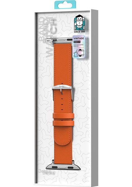 Watch 10 46MM Uyumlu Deri Kordon Benks Vintage Genuine Leather Serisi Strap Kayış Turuncu indirimleri