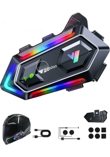 Y20 Max Motorsiklet Intercom Su Geçirmez Kask 2 Kişi Telsiz Bağlantılı Intercom Rgb Intercom