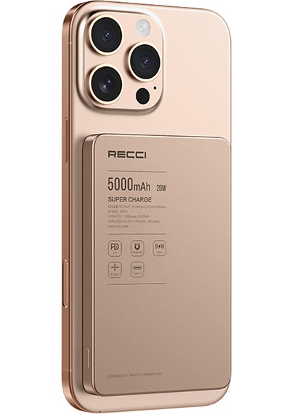Magsafe Powerbank RP33 Pd 20W Ultra Ince LED Göstergeli Hızlı Şarj Özellikli 15W 5000mAh Gold fiyatları