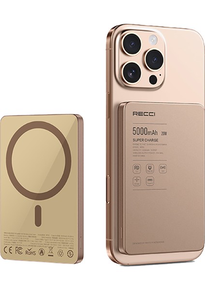 Magsafe Powerbank RP33 Pd 20W Ultra Ince LED Göstergeli Hızlı Şarj Özellikli 15W 5000mAh Gold modelleri