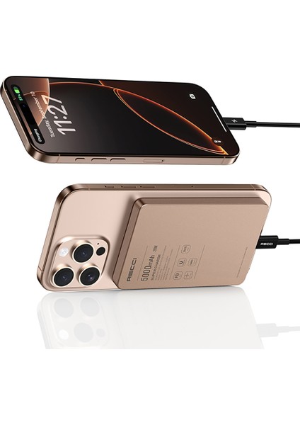 Magsafe Powerbank RP33 Pd 20W Ultra Ince LED Göstergeli Hızlı Şarj Özellikli 15W 5000mAh Gold fırsatları