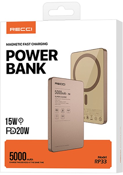 Magsafe Powerbank RP33 Pd 20W Ultra Ince LED Göstergeli Hızlı Şarj Özellikli 15W 5000mAh Gold indirimleri