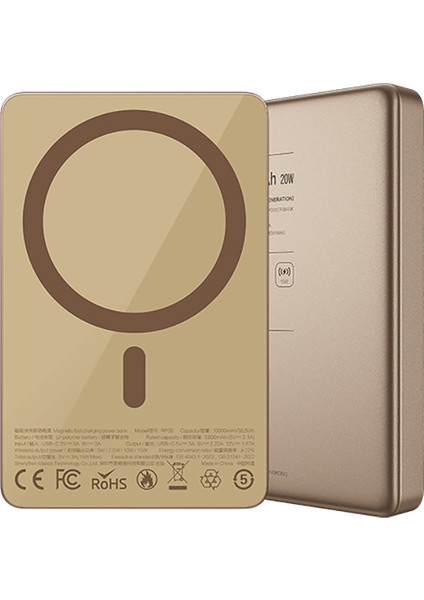 Hızlı Şarj Özellikli Magsafe Powerbank Recci RP35 Pd 20W LED Göstergeli 15W 10000MAH Gold
