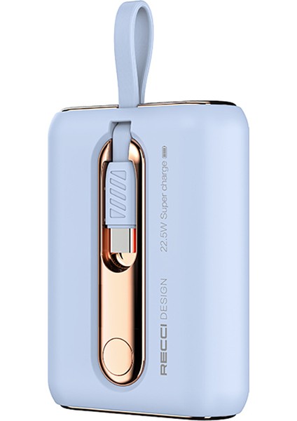 Type-C Kablolu Powerbank RPB-P12C Pd 20W Askı Ipli Hızlı Şarj Özellikli 22.5W 9000mAh Mavi