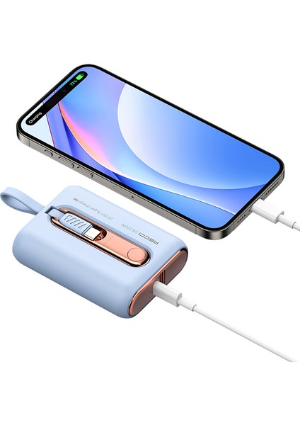 Type-C Kablolu Powerbank RPB-P12C Pd 20W Askı Ipli Hızlı Şarj Özellikli 22.5W 9000mAh Mavi