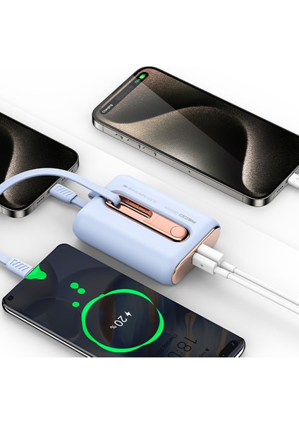 Type-C Kablolu Powerbank RPB-P12C Pd 20W Askı Ipli Hızlı Şarj Özellikli 22.5W 9000mAh Mavi