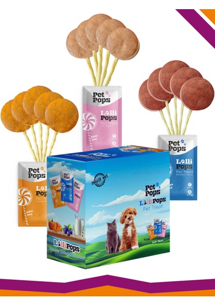 Lollipops Dondurularak Kurutulmuş Karışık Mix Lezzet Paketi Kedi Köpek Ödülü Lolipop 15'Li Lolipopu
