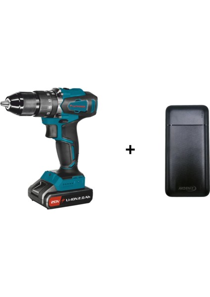 CAT4111 20V 2.0 Ah Kömürsüz Li-Ion Çift Akülü Darbeli Vidalama + Akdeniz Taşınabilir Şarj Cihazı (Model: S125Q)