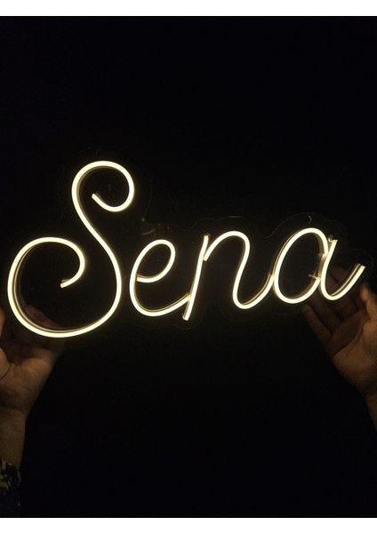 Cizgineon Sena Isim Işıklı Neon Led Duvar Dekarasyon 45*25 cm Açık sarı
