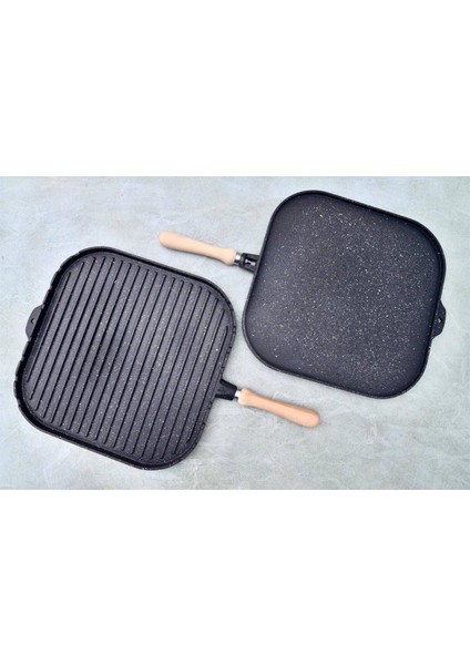 36 Cm Döküm Grill Ve Gözleme Tavası Çift Taraflı