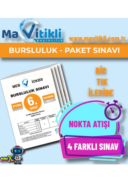 Mavitikli Yayınları 6. Sınıf Bursluluk Sınavı 4 Adet Deneme