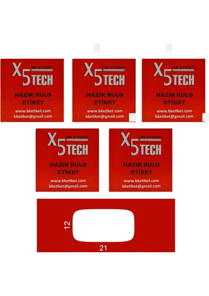 X5 Tech Kutulu Hazır Etiket 12X21 875 Adet 5 Kutu