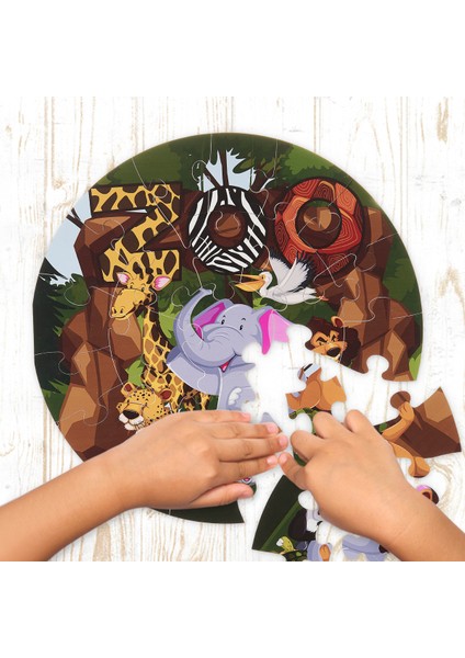 36 Parça, 42CM Çapında 3mm Ahşap Üstüne Hayvan Temalı Puzzle