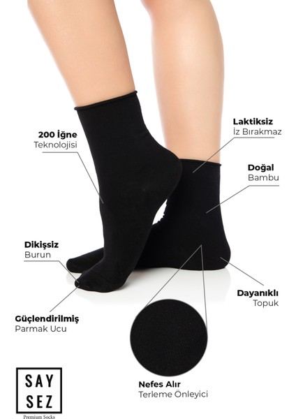 Bambu Kadın Lastiksiz Siyah Soket Dikişsiz Premium Çorap / Iz Bırakmaz