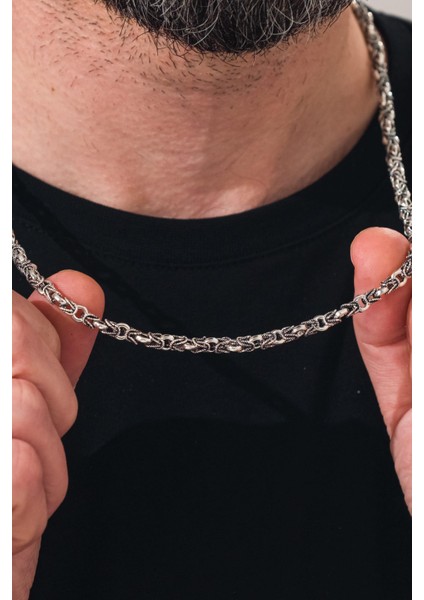 Gümüş 5 mm Erkek Kral Kafes Örgü Oksitli Karartmalı Zincir Kolye modelleri