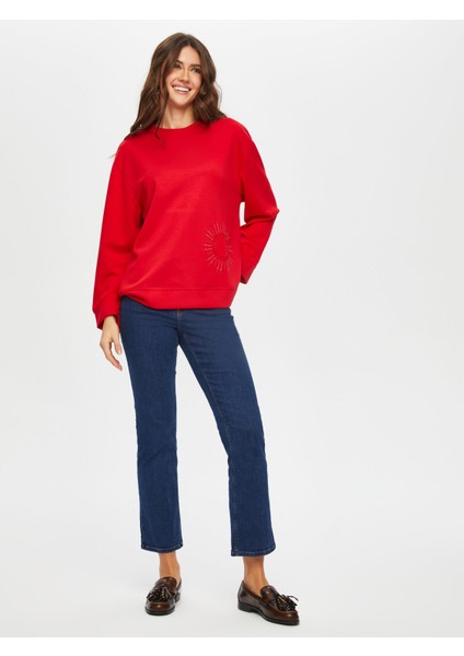 Taş ve Slogan Nakışlı Yuvarlak Yaka Sweatshırt 002