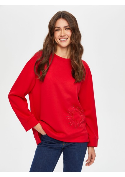 Taş ve Slogan Nakışlı Yuvarlak Yaka Sweatshırt 002 fiyatları