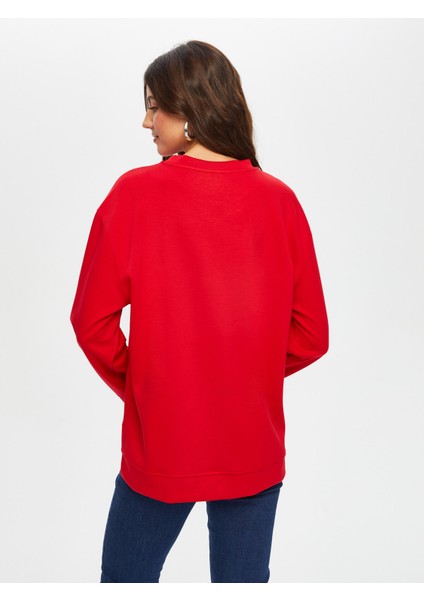 Taş ve Slogan Nakışlı Yuvarlak Yaka Sweatshırt 002 modelleri