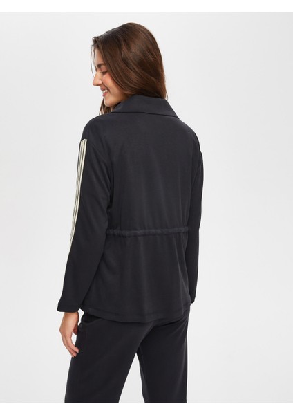 Zigzag Şerit Detaylı Beli Tünelli Modallı Eşofman Üst 007 indirimleri