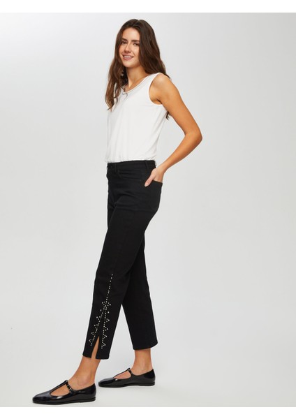 Yanları Trok Detaylı Yırtmaçlı Flare Paça Jean Pantolon 013 fırsatları