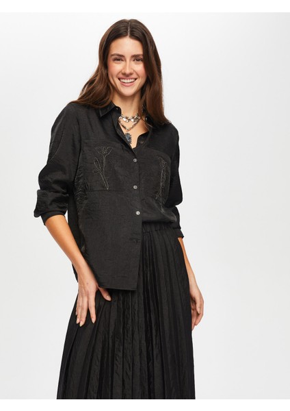 Zincir Nakış Detaylı Saten Dokulu Gömlek 007 fiyatları