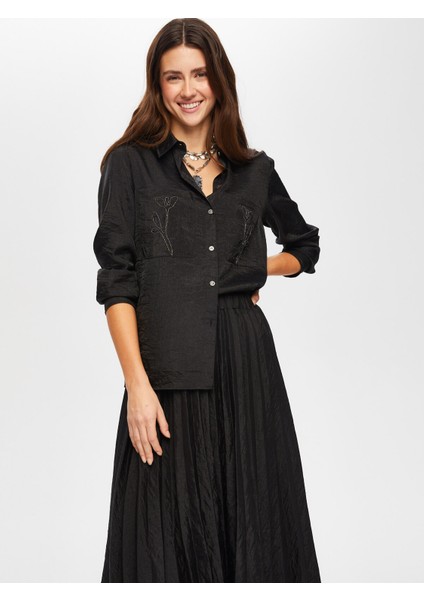 Zincir Nakış Detaylı Saten Dokulu Gömlek 007 modelleri