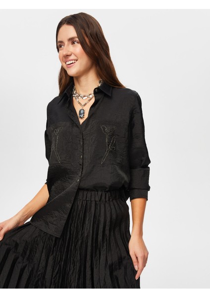 Zincir Nakış Detaylı Saten Dokulu Gömlek 007 fırsatları