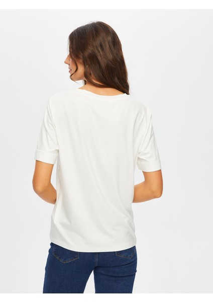 Önü Slogan Baskılı Yuvarlak Yaka Kısa Kol T-Shırt 075 modelleri