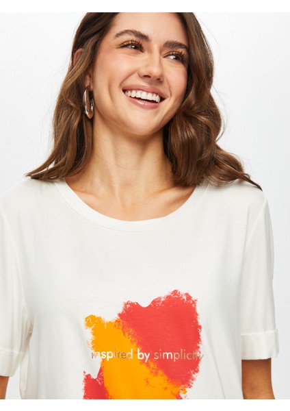 Önü Slogan Baskılı Yuvarlak Yaka Kısa Kol T-Shırt 075 fırsatları