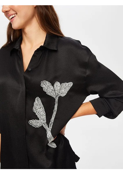 Çiçek Boncuk Nakışlı Kendinden Dokulu Şık Tunik 004 fırsatları