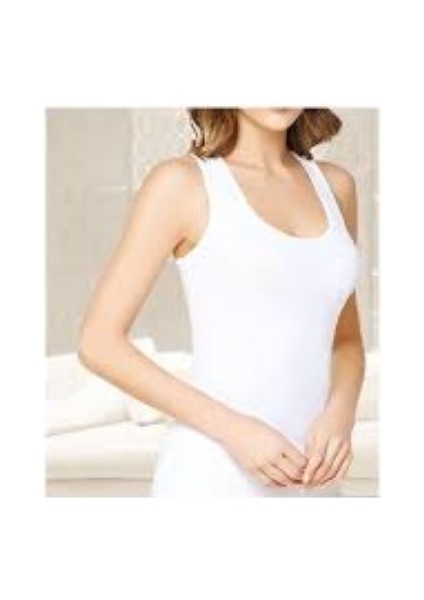 Kadın Ribana Geniş Askılı Atlet 2'li Paket Beyaz Renk Beden 6 (2XL)