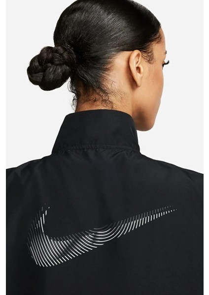 Dri-Fit Swoosh Hbr Running Jacket Kadın Siyah Dik Yaka Spor Ceket