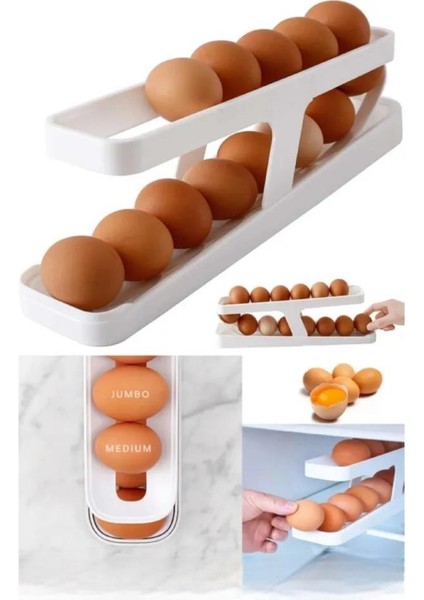 2 Katlı Otomatik Buzdolabı Yumurta Dağıtıcı Kutu Yumurtalık Rafı Sepeti Saklama Kabı