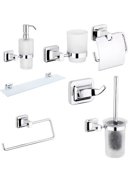 Adnoss Uno Klozet Fırçası+Kağıtlık+Havluluk+Diş Fırçalık+Sabunluk+Etajer