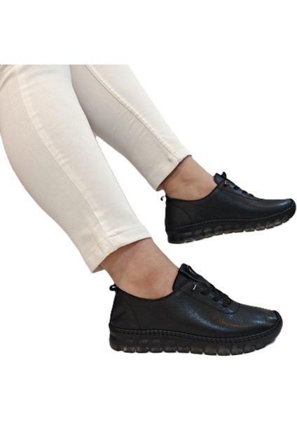 9050 Siyah Deri Şeffaf Taban Kadın Ayakkabı