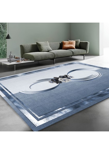 Dekoratif Salon Mutfak Koridor Halısı Modern Mavi 4011