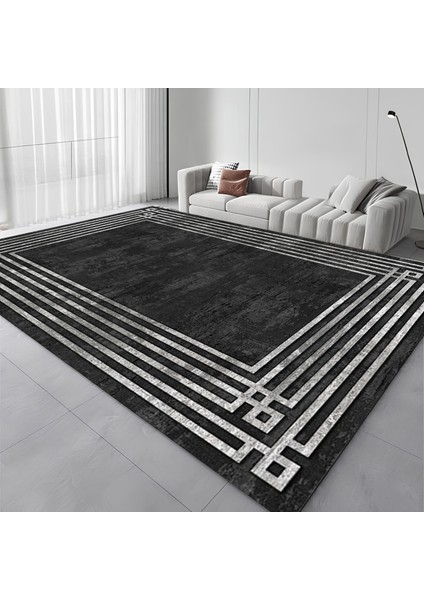 Dekoratif Salon Mutfak Koridor Halısı Modern Siyah 4013