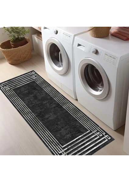 Dekoratif Salon Mutfak Koridor Halısı Modern Siyah 4013 fırsatları