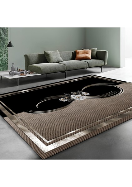 Dekoratif Salon Mutfak Koridor Halısı Modern Vizon Siyah 4011
