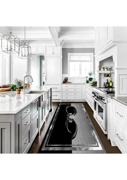 Dekoratif Salon Mutfak Koridor Halısı Modern Gri Siyah 4011