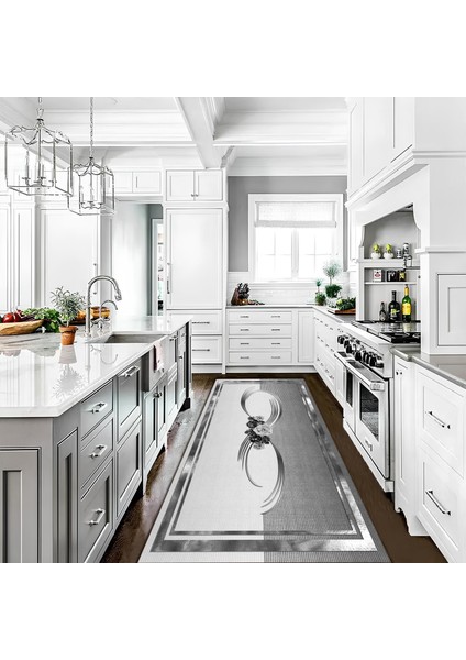 Dekoratif Salon Mutfak Koridor Halısı Modern Gri 4011