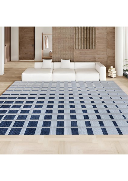 Dekoratif Salon Mutfak Koridor Halısı Modern Mavi 4017
